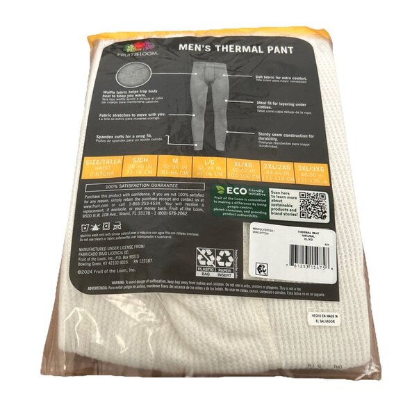 FRUIT of the LOOM Men’s Size XL Thermal Waffle Pants Underwear Bottoms • Natural - Picture 2 of 2